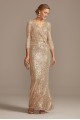 8196646 Long 3/4 Sleeves Sequin Wrap Front Dress with Twist