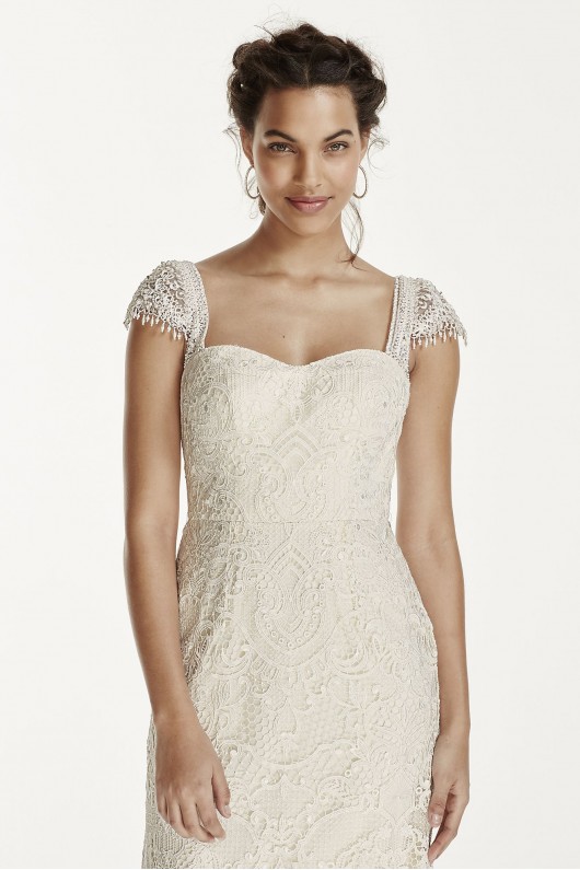 Beaded Cap Sleeve Lace Wedding Dress MS251122