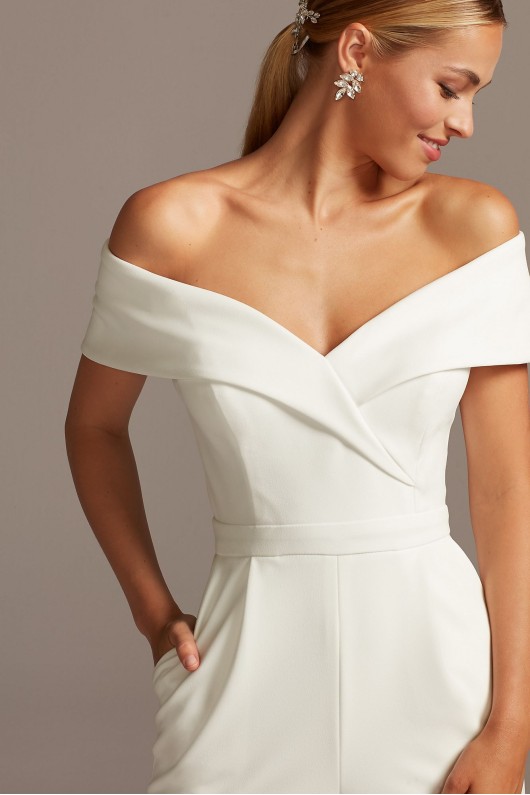 Chic Crepe Cuffed Off-the-Shoulder Bridal Jumpsuit Style DB3230