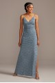 DS270072 Skinny Strap Sequin Lace Stretch Dress with Slit