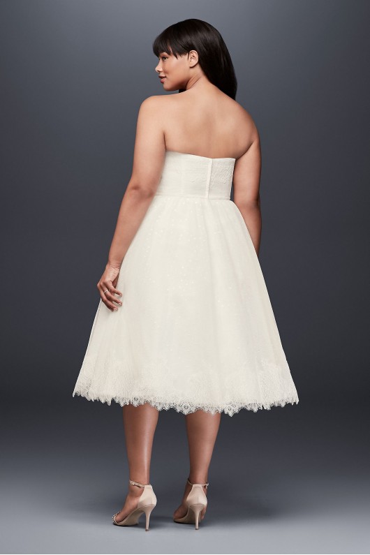 Dotted Tulle Plus Size Tea-Length Wedding Dress 9WG3858