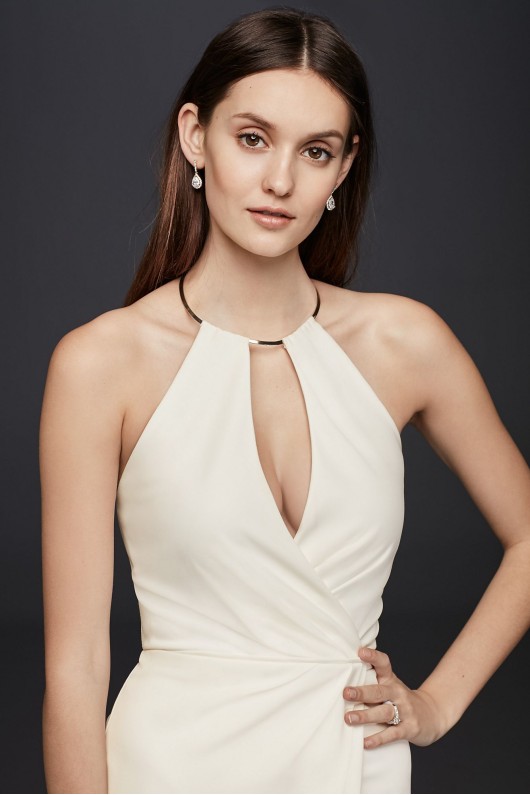 Draped Crepe Sheath Dress with Necklace Detail JS Collections 865983D