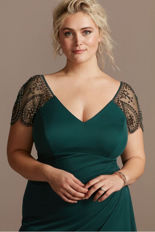 Embellished Cap Sleeve Ruched Plus Size Gown 2523XW