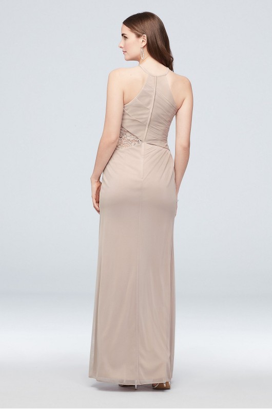 Extra Length 4XLF19985 Mesh High-Neck Bridesmaid Dress with Lace Inset
