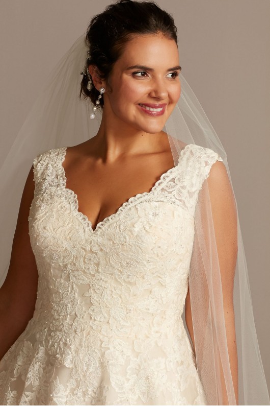 Extra Length Plus Size 9WG3850 Style Tank V Neck Lace Bridal Ball Gown