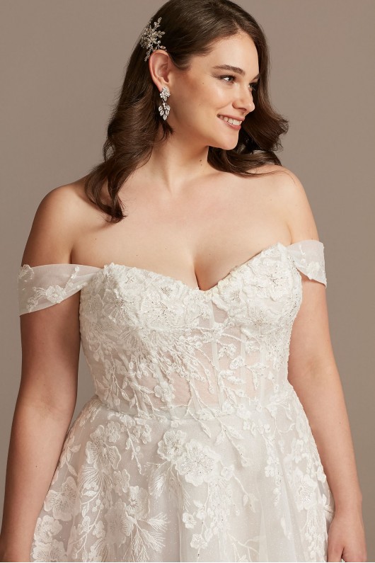 Extra Length Plus Size Floral Lace Embroidered 4XL9SWG834 Bridal Dress with Swag Sleeves