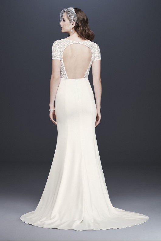 Geometric Lace and Crepe Cap Sleeve Wedding Dress WG3927