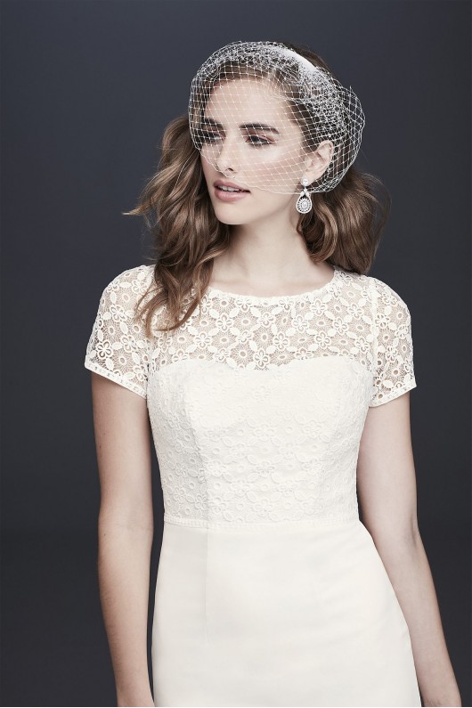 Geometric Lace and Crepe Cap Sleeve Wedding Dress WG3927