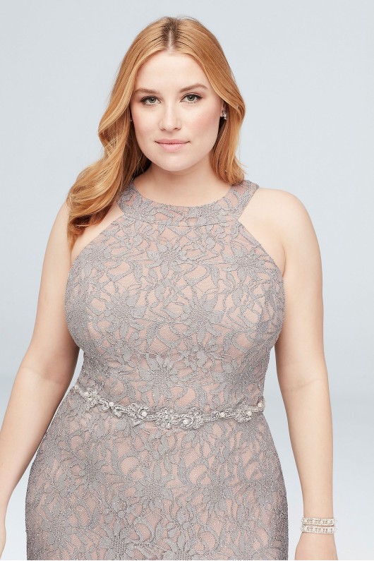 Glitter Lace Plus Size Gown with Beaded Belt 3622HV3W