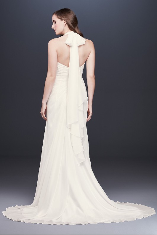 Halter Pleated Sheath Wedding Dress with Applique OP1340