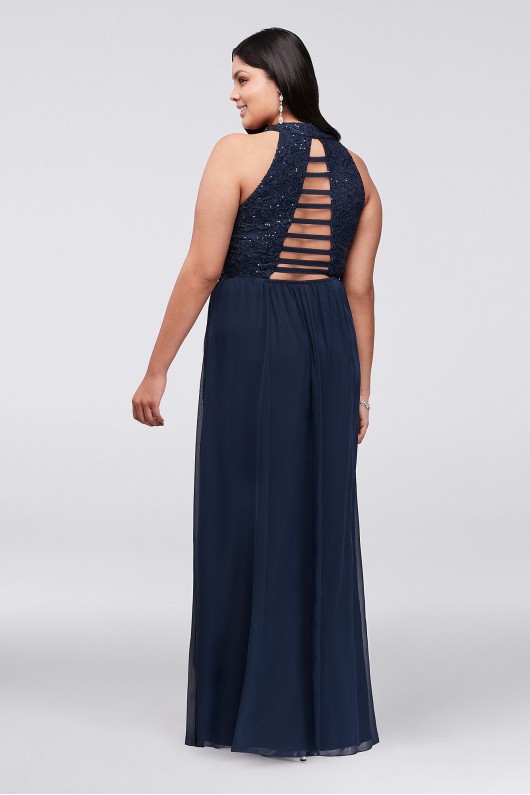 High-Neck Chiffon Plus Size Gown with Ladder Back W35241H232