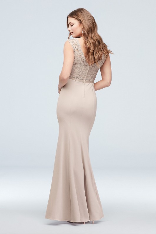 High-Neck Lace and Crepe Bridesmaid Dress F19975