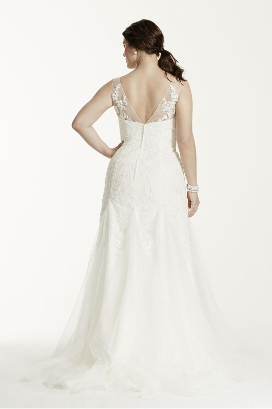 Illusion Neck Deep V Back Plus Size Wedding Dress 9MK3718