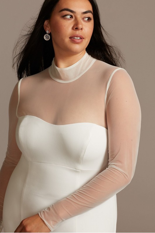 Illusion Sleeve High Neck Plus Size 9WG3991 Wedding Dress with Front Slit