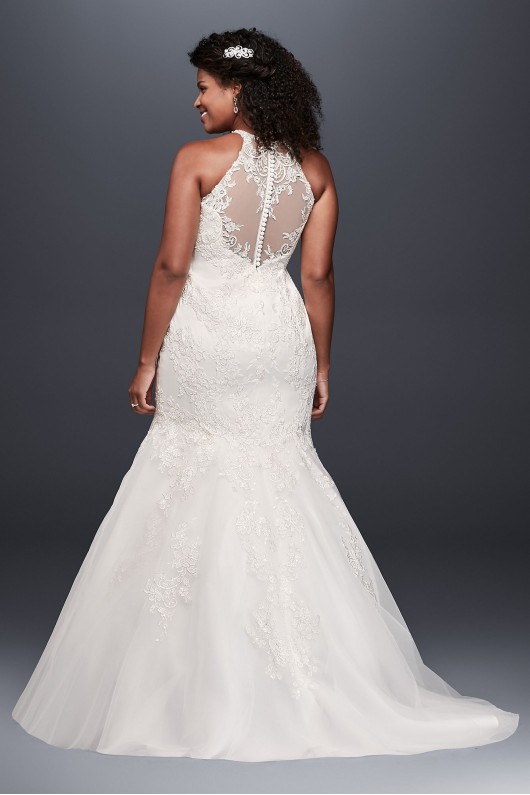 Jewel Illusion Halter Lace Plus Size Wedding Dress 9WG3735