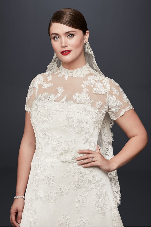Lace Appliqued Plus Size Wedding Dress and Topper 8CWG790
