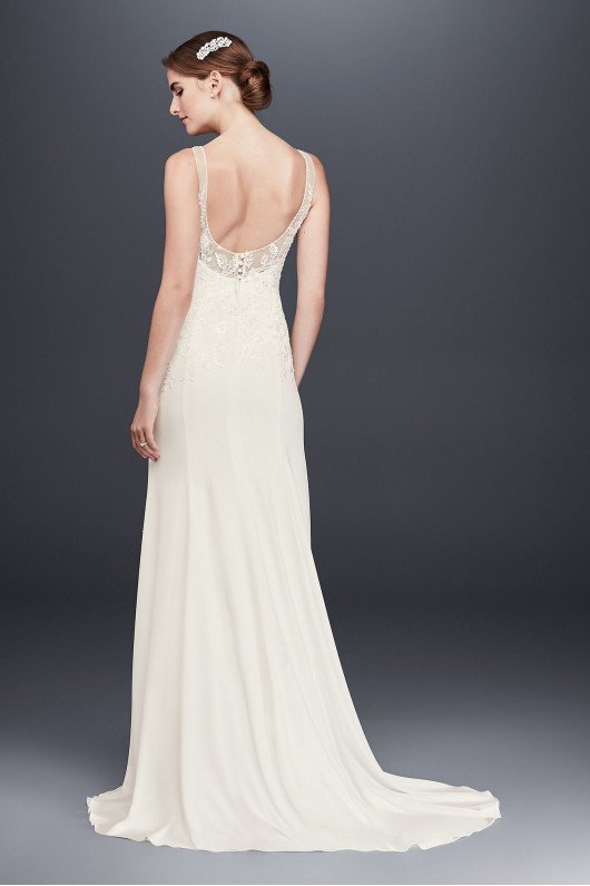 Lace Appliqued Stretch Crepe Sheath Wedding Dress Collection WG3874