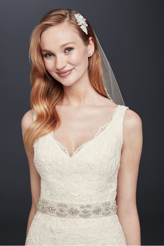 Lace Wedding Dress with Scalloped V-Neck Jewel WG3757