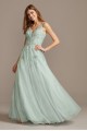 Mesh V-Neck Gown with 3D Floral Applique 783X