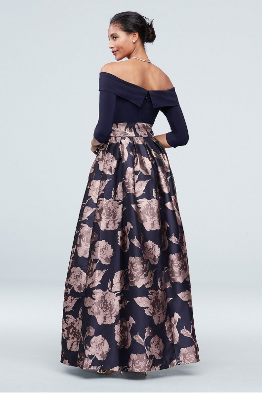Off the SHoulder 3/4 Sleeves JHDM6192 Style Mother of the Bride Dress with Jacquard Floral Skirt