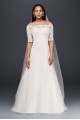 Off the Shoulder 3/4 Sleeve Wedding Dress Jewel WG3734