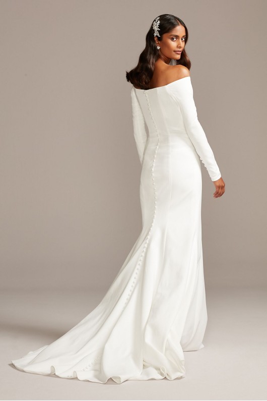 Off-the-Shoulder Buttoned Back Crepe Wedding Dress WG3990