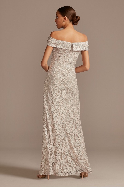 Off the Shoulder Lace Gown with Embellished Detail 81122267
