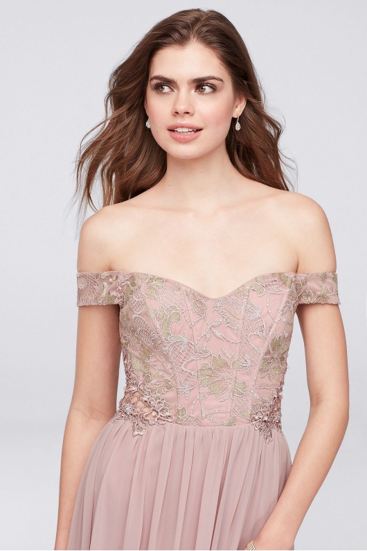 Off-the-Shoulder Lace and Chiffon Corset Gown 8120GR5D