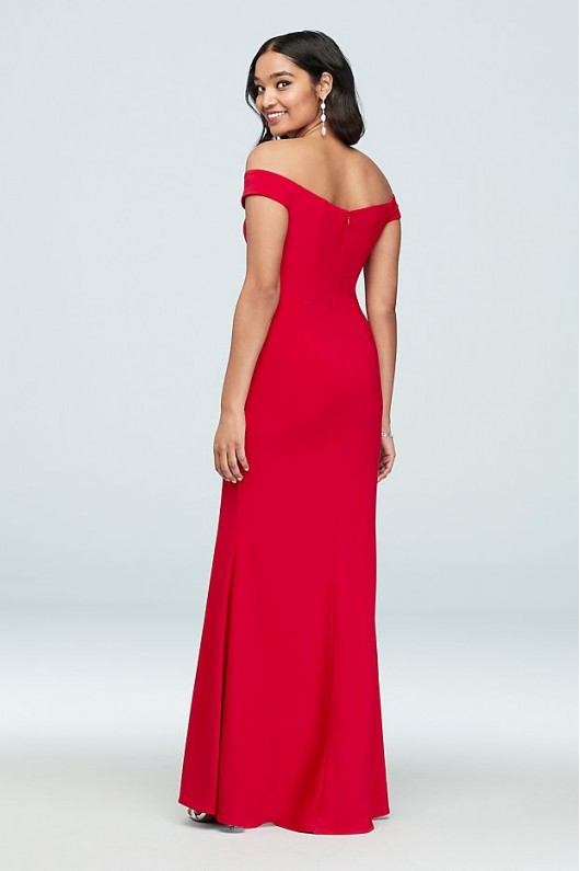 Off the Shoulder Long 2318X Sheath Party Gown with Front Slit