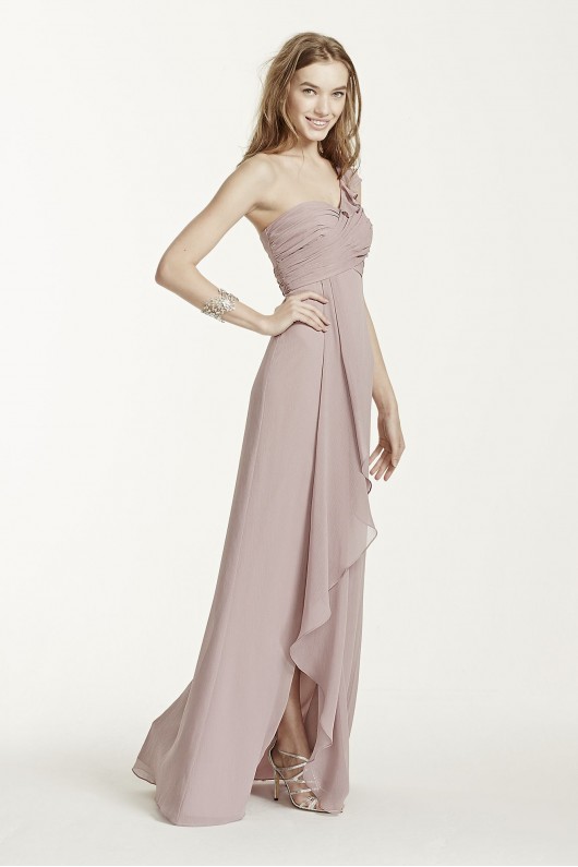 One Shoulder Chiffon Dress with Cascading Detail F15734