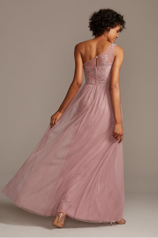 One Shoulder Long Embroidered Net Tall Bridesmaid Dress 4XLF20121