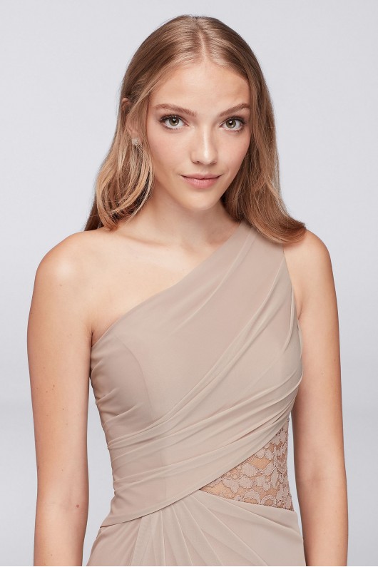 One-Shoulder Mesh Dress with Metallic Lace Inset F19419M