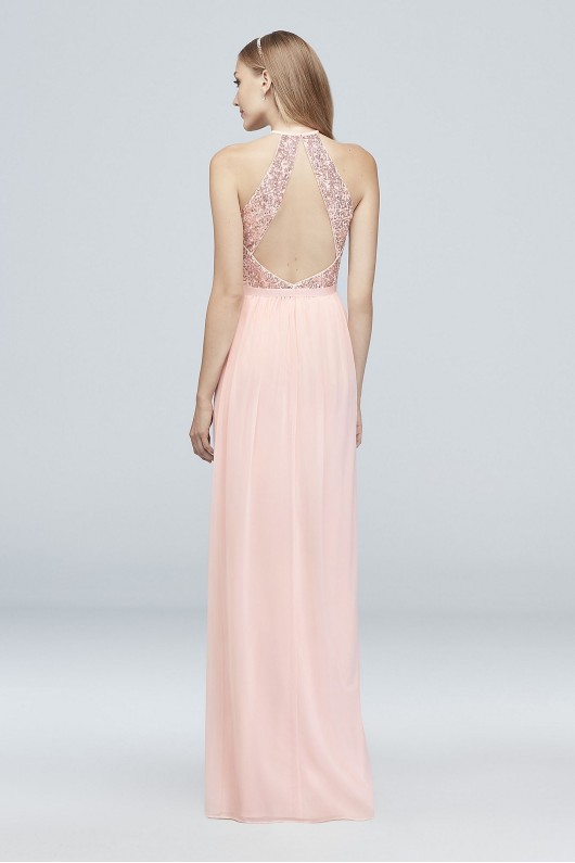 Open-Back Sequin and Mesh Bridesmaid Dress F19608S