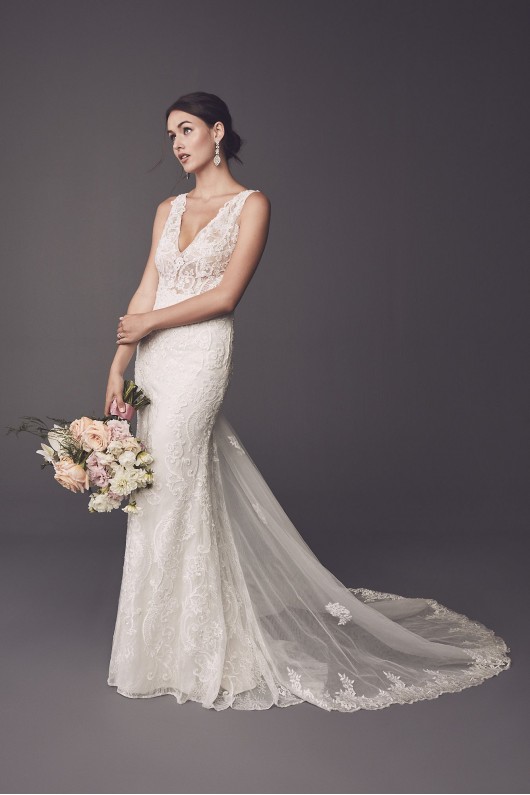 Plunging Illusion Bodice Plus Size Wedding Dress 9SWG772