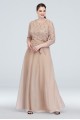Plus SIze Long Glitter lace Mother of the Bride Dress with 3/4 Sleeves 960545W