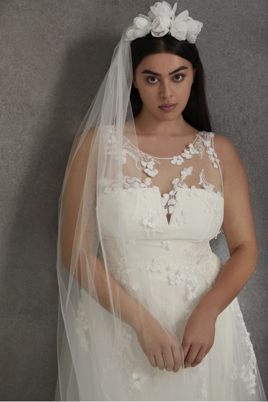 Plus Size 8VW351501 Flower Appliqued A-line Tulle Wedding Dress