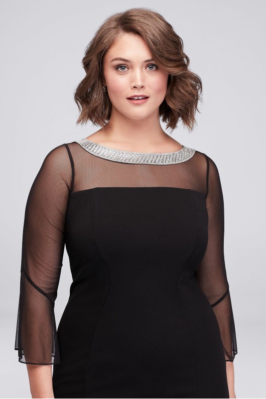 Plus Size Beaded Collar Short Sheath Dress with 3/4 Bella Sleeves 460146