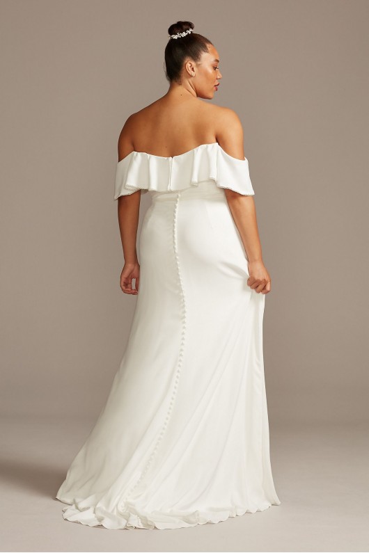 Plus Size Crepe Pearl Trimmed Off-Shoulder 9WG3984 Wedding Dress