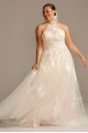 Plus Size Halter Neck Long A-line Shirred Embroidered 8MS251203 Style Wedding Dress