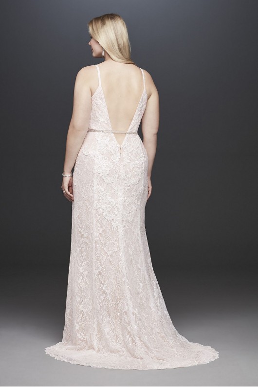 Plus Size Lace Wedding Dress with Crystal Belt 4XL9SWG819