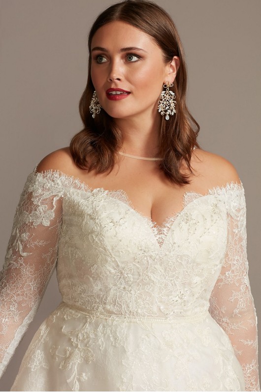 Plus Size Long A-line Shimmer Lace Applique Wedding Dress Style 8CWG853