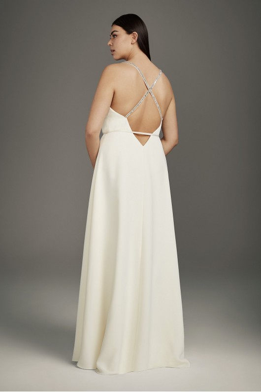 Plus Size Tank V Neck Crepe Bridal Gown with Jeweled Crisscross Back 8VW351495