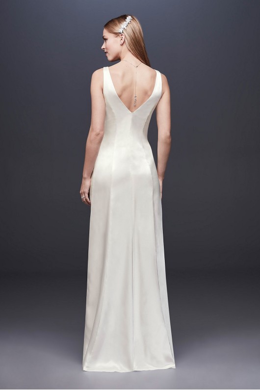 Ruched and Beaded Charmeuse Sheath Wedding Dress DS870058