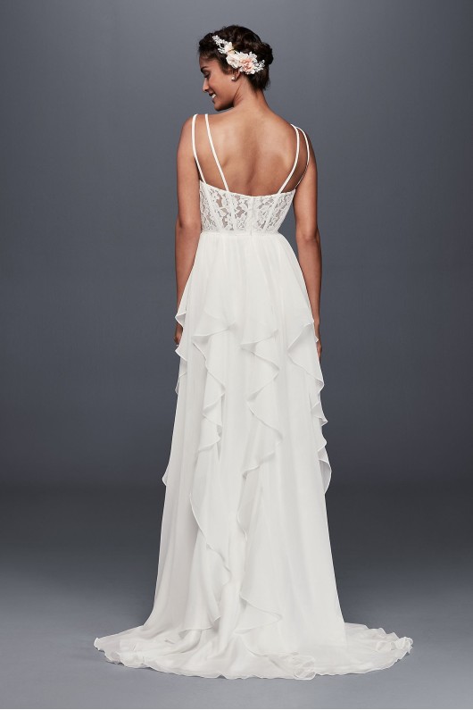 Ruffled Chiffon Wedding Dress with Lace Back WG3824