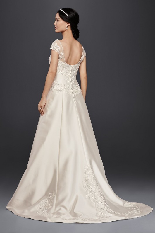Satin Cap Sleeve Wedding Dress Jewel WG3815