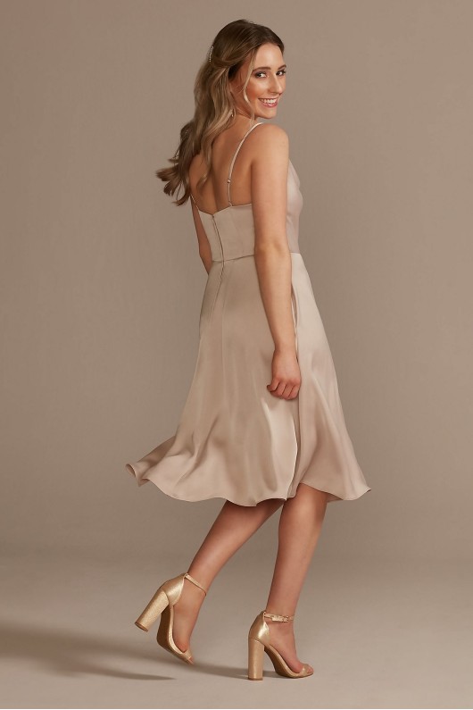 Satin Spaghetti Strap Cowl Midi Bridesmaid Dress F20392