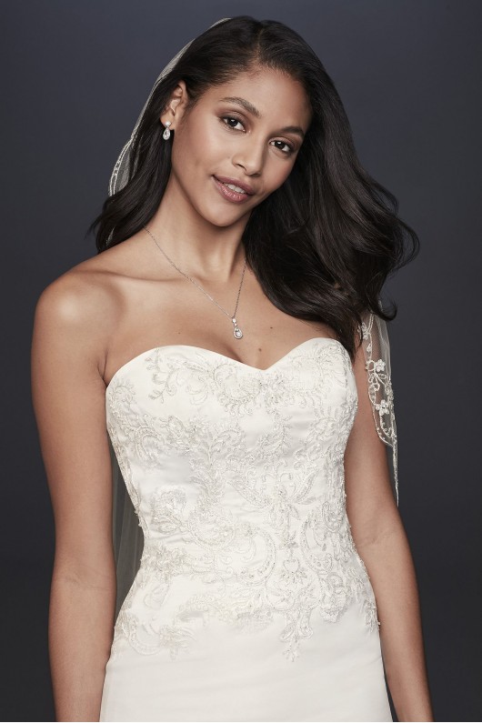 Satin Strapless A-Line Beaded Lace Wedding Dress OP1345