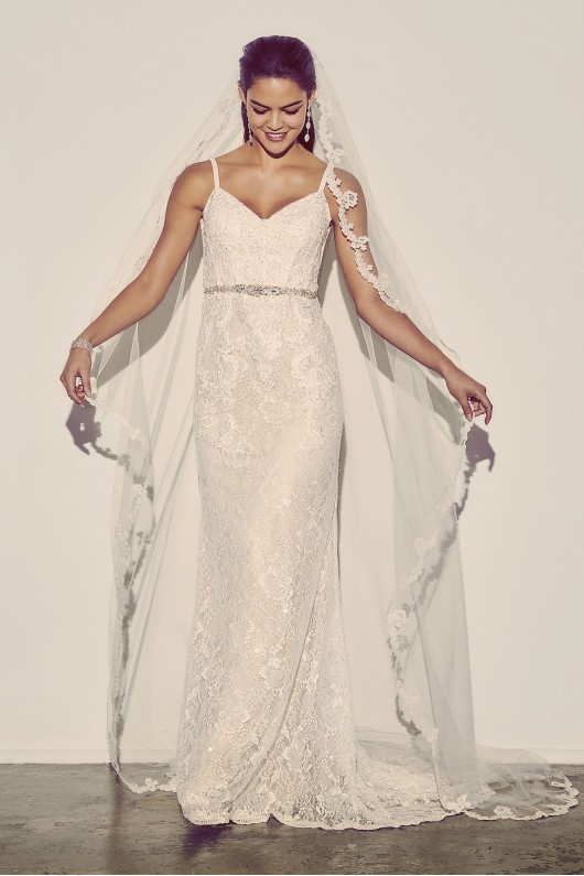 Sequin Lace Sheath Wedding Dress with Crystal Belt SWG819