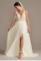Sexy Tank Plung V Neck Long Lace Applique Illusion Chiffon Skirt Wedding Dress SWG842