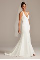Sheer Back Crepe Wedding Dress with Lace Train WG3989